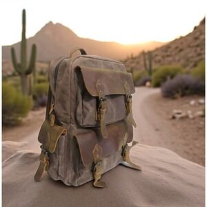 The‎ Barrel Shack Branden Handmade Brown Oiled Canvas & Leather Backpack Russack